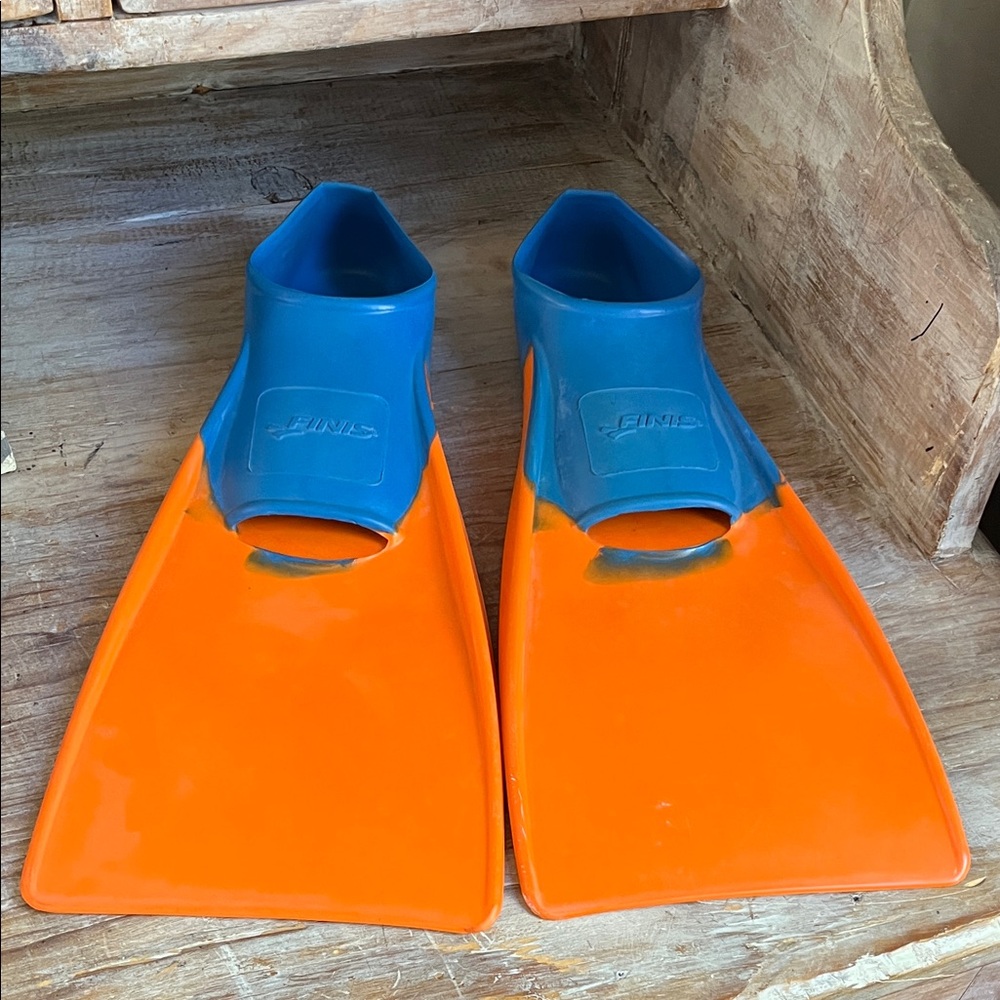 💙🧡 FINIS Long Floating Swim Fins Size JR 11-1 Orange Blue